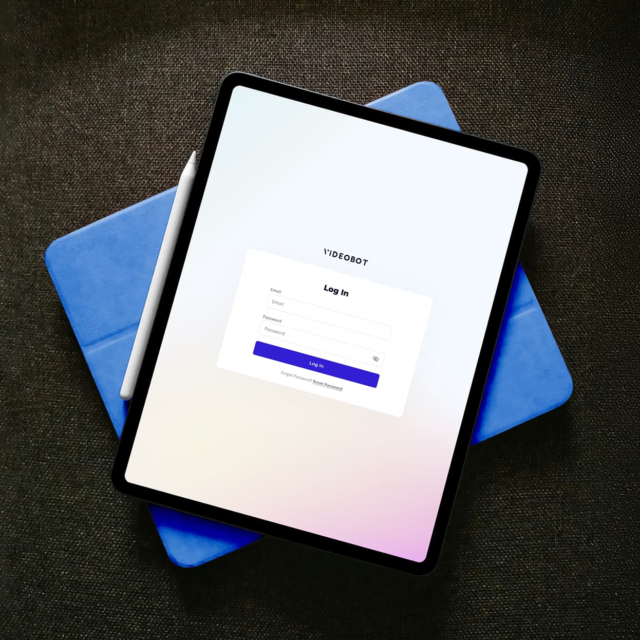 Videobot sign-in screen on a tablet