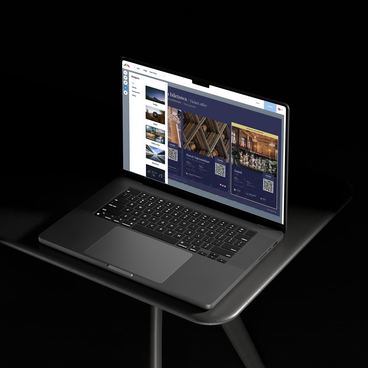 Wawel exhibition and ticket management on a laptop
